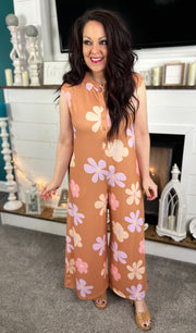 Retro Floral Wide Leg Jumpsuit