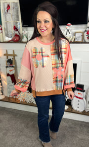 Oversized Floral Plaid Patchwork Pullover