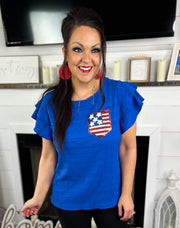 Sequin Flag Patch Layered Ruffle Sleeve Top