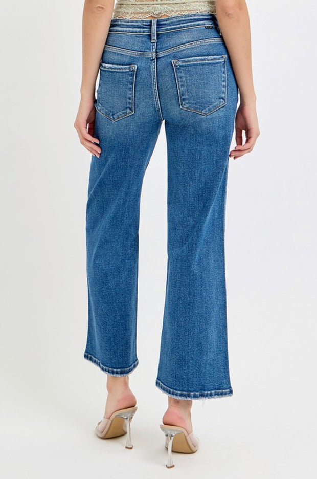 Risen Tummy Control Cropped Wide Leg Jeans