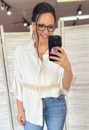 Cream Crochet Accent Button Up