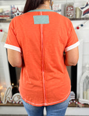 Orange Contrast Trim Exposed Seam Top