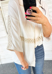 Cream Crochet Accent Button Up