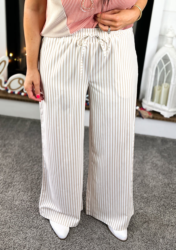 Khaki Stripe Wide Leg Pants