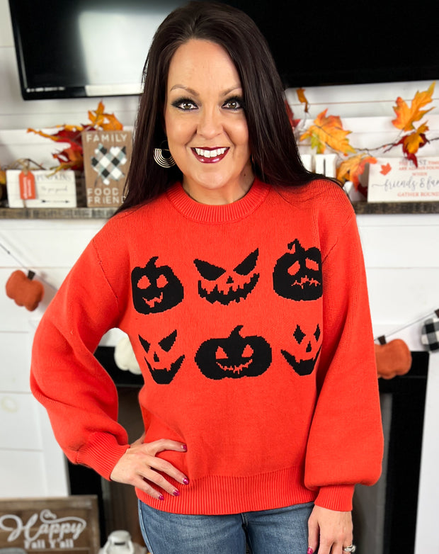 Jack-o-Lantern Faces Sweater