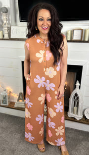 Retro Floral Wide Leg Jumpsuit