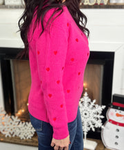 Pink & Red Embroidered Heart Sweater