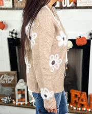 Taupe Retro Floral Cardigan