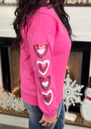 Sequin Heart Sleeve Pink Pullover