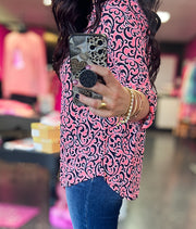 Coral/Navy Floral Paisley Lizzy Top