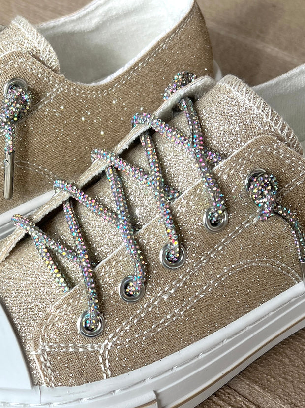 Very G Aman Gold Sparkle Sneakers w/Rhinestone Laces