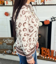 Brown/Lt Pink Leopard Sweater