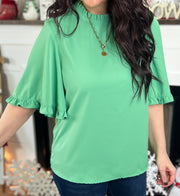 Mint Green Ruffle Trim Wide Sleeve Top