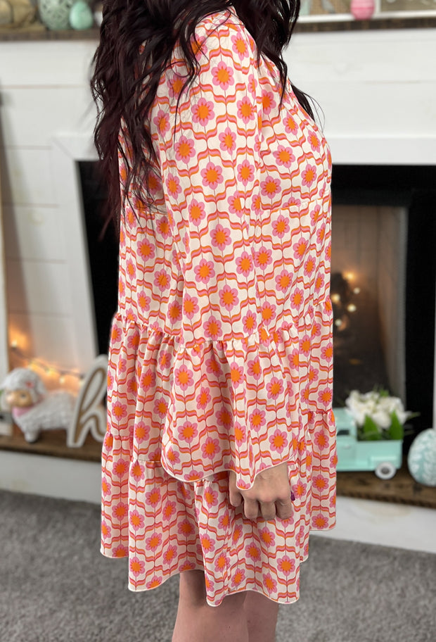 Vintage Floral Print Tiered Dress