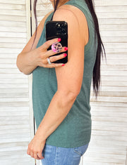 Mist Green Ribbed Trim V Neck Tank