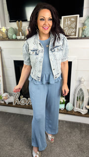 Dusty Blue Peplum Top & Pants Set