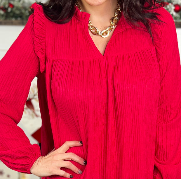 Red Ruffle Trim Dress