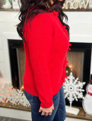 Red Bow Accent Cardigan Sweater