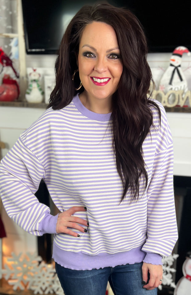 Lavender Stripe Oversized Pullover