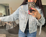 {PREORDER} Sequin Fringe Distressed Denim Jacket