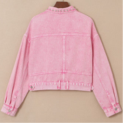 {PREORDER} Pink Studded Cropped Denim Jacket