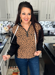 {PREORDER} Leopard Contrast Half Zip Hoodie