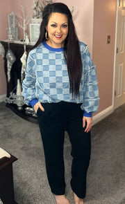 {PREORDER} Denim Checked Print OVERSIZED Pullover