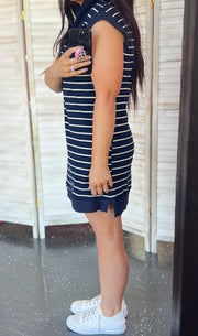 Navy Stripe Half Zip Dress