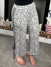 Grey Leopard Cropped Pants w/Side Tie