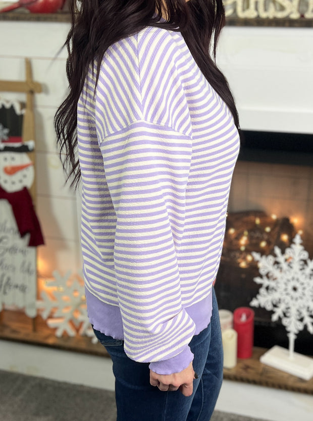 Lavender Stripe Oversized Pullover