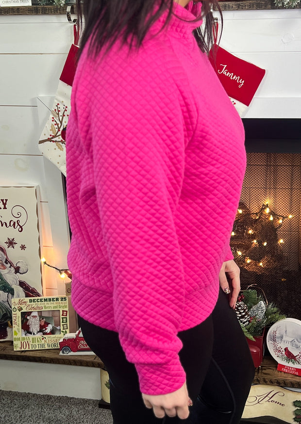 Fuchsia Quilted Pullover w/Button Detail