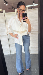 Cream Crochet Accent Button Up