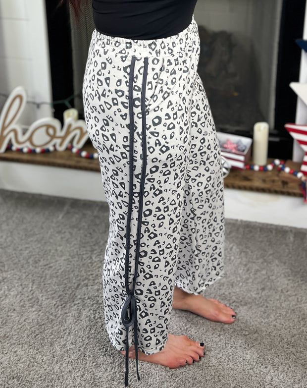 Grey Leopard Cropped Pants w/Side Tie