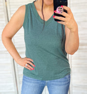 Mist Green Ribbed Trim V Neck Tank