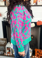 Pink/Green Leopard Print Sweater