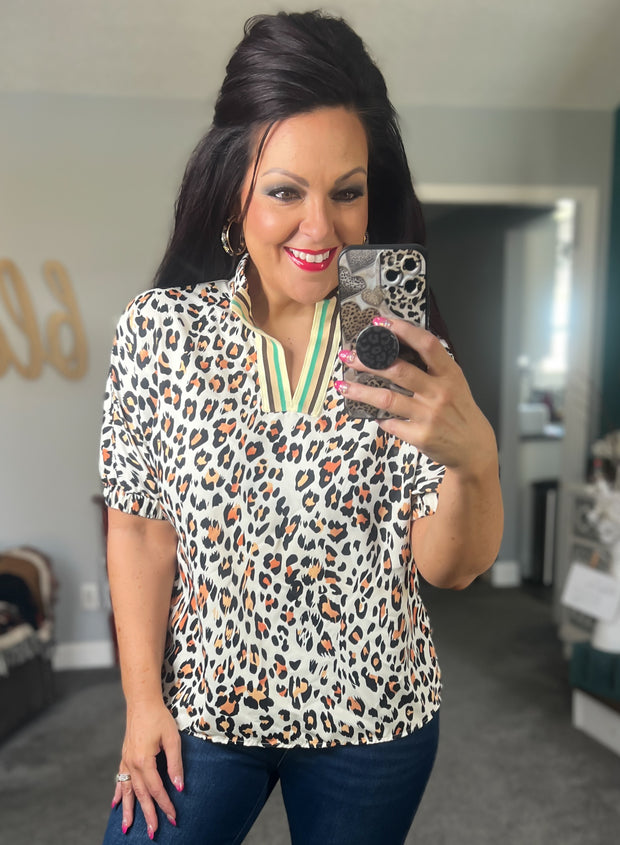 Leopard Stripe Contrast Top
