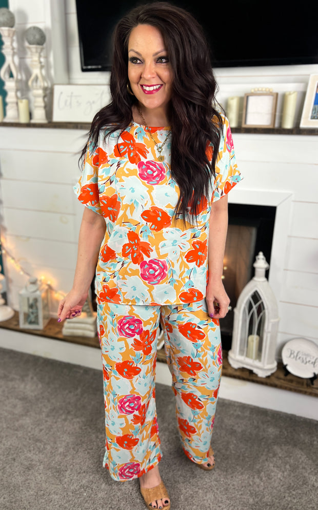 Bright Floral Two Piece Pant Set