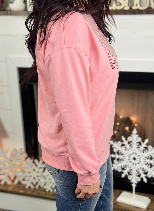 Pink Pullover w/Red Metallic Love Design