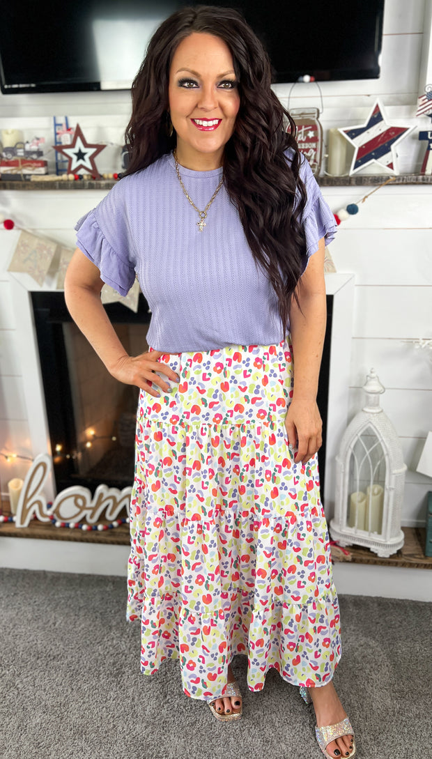 Multi Color Leopard Tiered Maxi Skirt