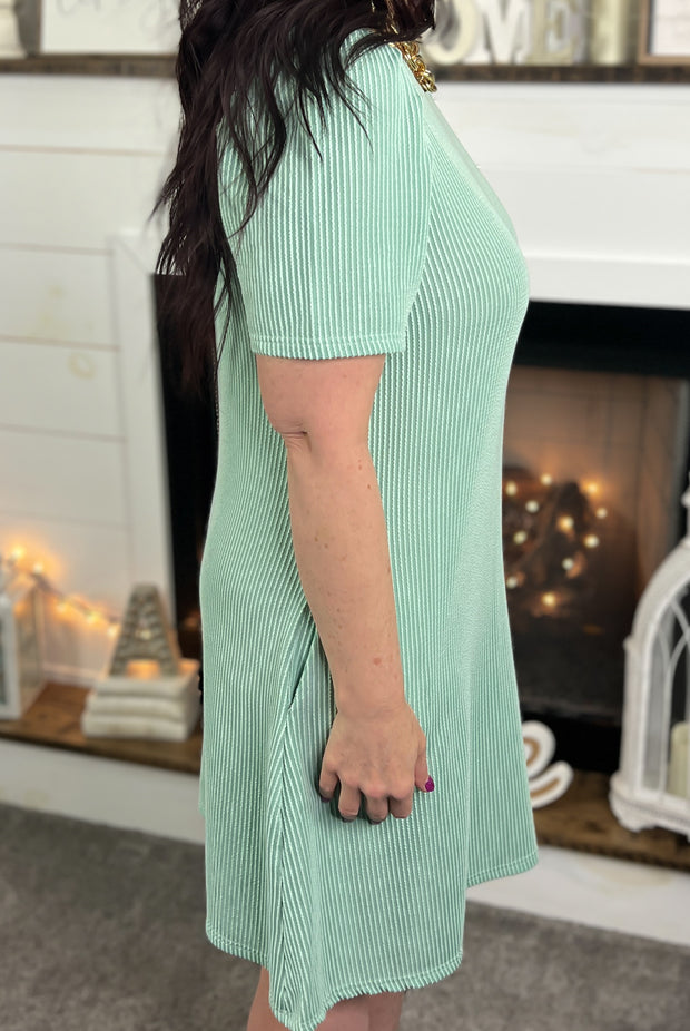 Mint Green Corded Dress w/Pockets