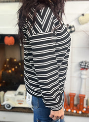 Black & White Stripe Half Zip Textured Pullover