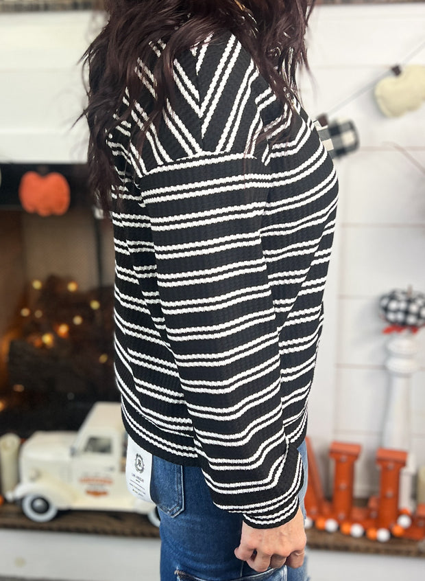 Black & White Stripe Half Zip Textured Pullover