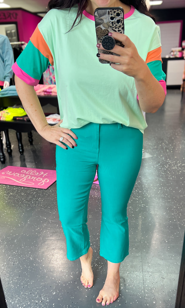 Bright Green Colorblock Sleeve Top