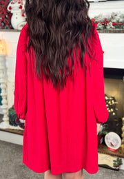 Red Ruffle Trim Dress