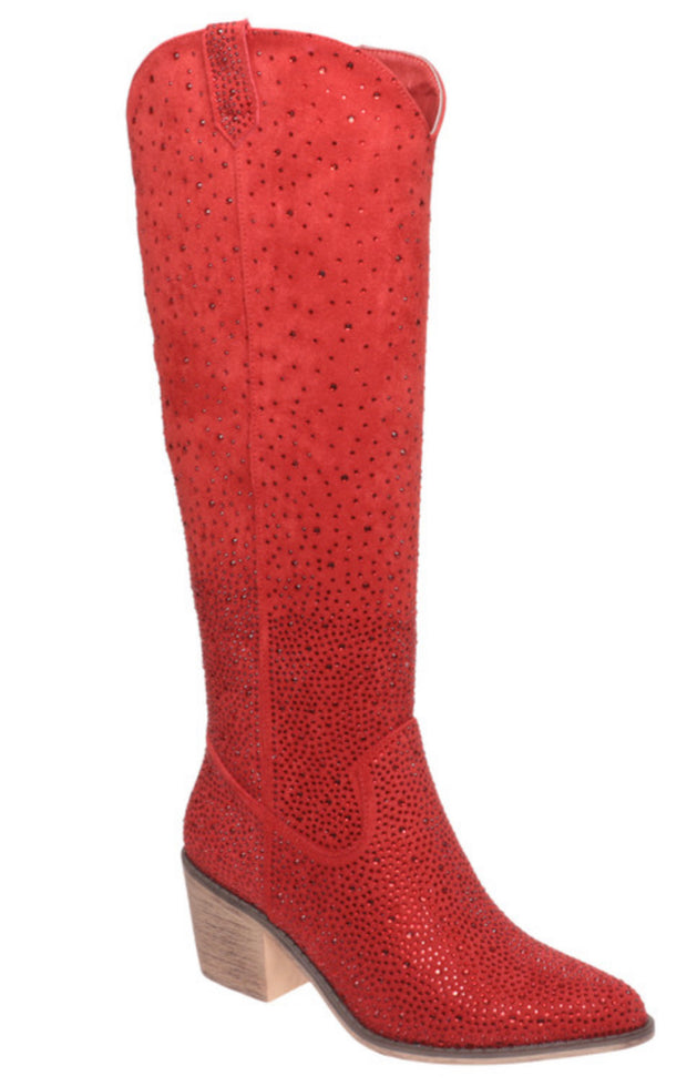 Red Rhinestone Adjustable Calf Boots (8837791449381)