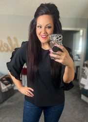 Black 3/4 Ruffle Sleeve Top