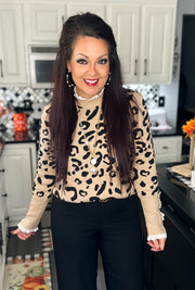 {PREORDER} Eyelet Ruffle Trim Leopard Sweater (S-4X)