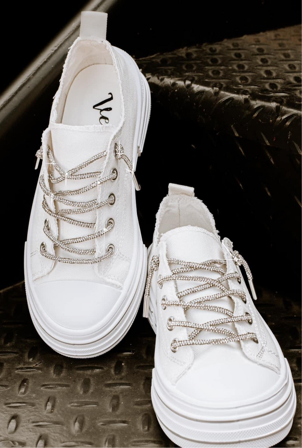 Very G Aman Sneakers w/Rhinestone Laces~White