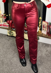 YMI Metallic Straight Leg Pants~Red Wine