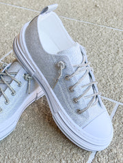 Very G Aman Glitter Sneakers w/Rhinestone Laces~Silver